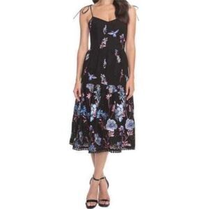 DRESS THE POPULATION | Abbie Floral Embroidered Eyelet Dress NWT Large Midi